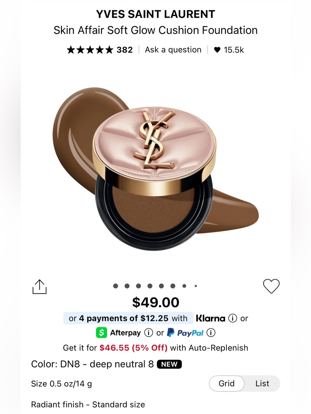 YSL Yves Saint Laurent Soft Glow Cushion Foundation Color: DN8 - deep neutral 8